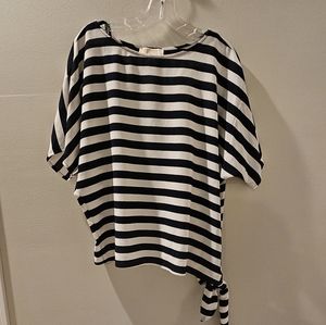 Michael Kors Nautical Side-Tie Short Sleeve Crepe Blouse - Size Medium